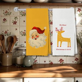 AgriFusion Tech Santa & Reindeer Christmas Kitchen Towels, Holiday Hand Towels for Bathroom, Christmas Dish Tea Towels, Christmas Bathroom Kitchen Decor, 16x24 Inch (Set of 2)