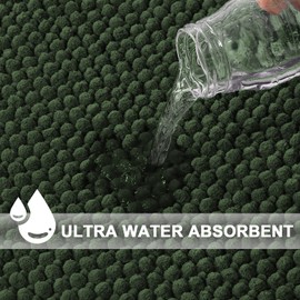 Turquoize Bathroom Rugs Non-Slip Chenille Bath Mat for Bathroom 17 x 24 Inches Extra Soft and Absorbent Shaggy Bathroom Rugs, Machine Washable Perfect for Bathtub, 24" X 17", Bronze Green