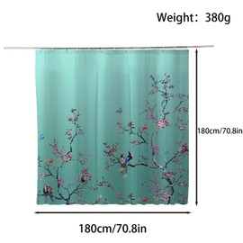 FAIRYGATE Shower Curtain Green Bird Floral 180cm × 180cm Mould Proof Butterfly Fabric Bathroom Curtain For Women & Men With 12 Hooks Washable Quick-Drying Curtains B8714