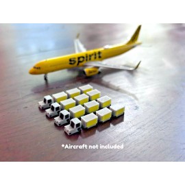 1:400 Model Airport Accessories - 16 Piece Baggage Cart & Tug Set (Grey/Yellow)