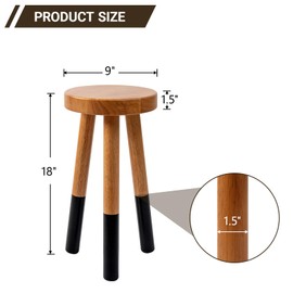 JOLLYMER Rubber Wood 9" Round Plant Stand |Dip Dyed Black Accent Stool |Small Drinking Table |Side Table(18" H)