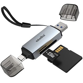 Lector de tarjetas SD, atolla Aluminum Adaptador SD a OTG 5Gbps USB C+USB 3.0, Portátil de 2 Ranuras SD Card Reader para SD/MicroSD/SDXC/SDHC/MMC, Com