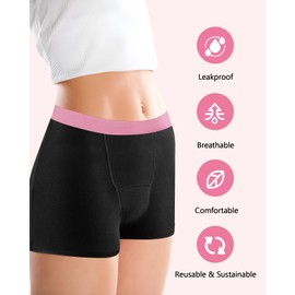 Lictin Period Underwear for Teens Girls, 2 Packs Absorbent Boy Shorts Period Panties Women, Leak Proof Period Underwear Boxer Brief for Heavy Flow