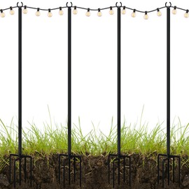 LAND·VOI Metal String Light Poles for Outside Hanging - Backyard, Garden, Patio, 4 Pack Lighting Stand with Adjustable Height for Outdoor Parties, Wedding, Extra-Long 5-Prong Claws, (9.6FT)