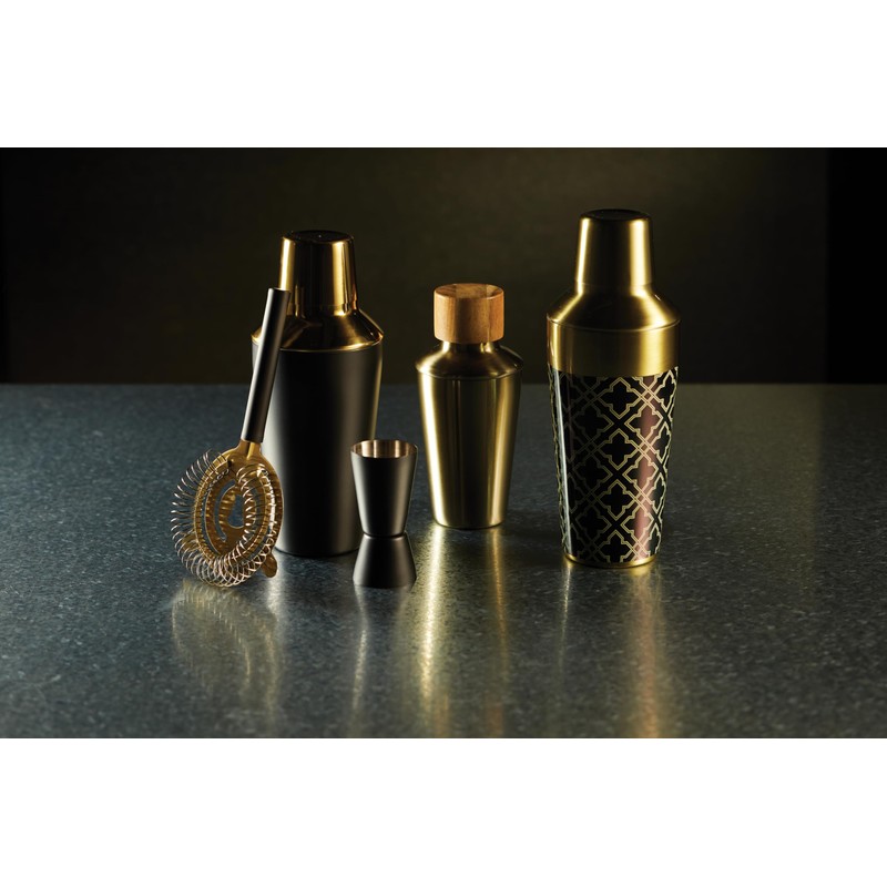 BarCraft Luxury Cocktail Making Kit, Black/Gold, 3-Piece Gift Set, 10