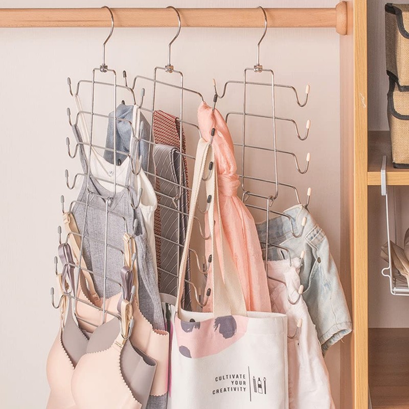 GmeDhc Clothes Hanger, Space-Saving, Foldable, Wardrobe Organiser, Rotatable, Stainless Steel