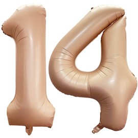Number 14 Caramel Balloons 100cm Giant Retro Apricot Beige Number 14 Foil Helium Balloons 14. Birthday Party Supplies 41st Anniversary Events Decoration