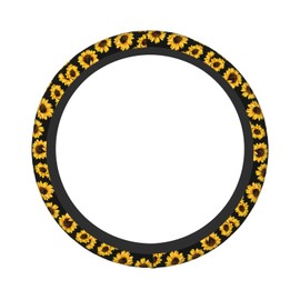 KCAROQMI Black Steering Wheel Cover for Women,Sunflower Patterns 14.5 Steering Wheel Cover Protector Non Slip Durable Universal Automotive Accessories Car Decorations