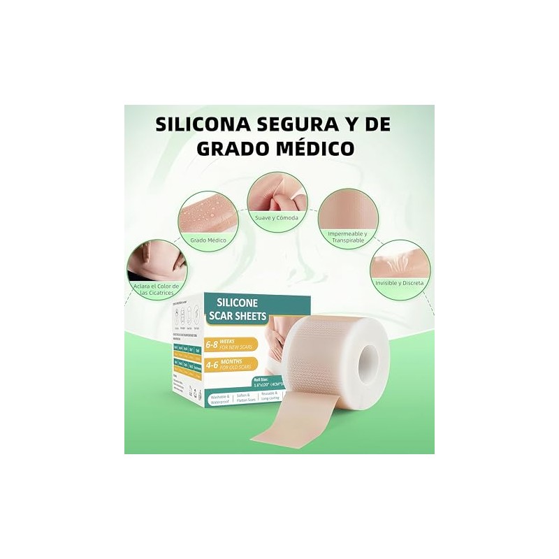 2PCS Parches de Silicona para Cicatrices,Cinta de Silicona para Eliminar