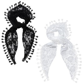 CABODYALS 2Pcs 2 Colors Lace Scarf Head Wrap Vintage Soft Triangle Hairband Rose Pattern Fabric Floral Edging Trimming Polyester Cloth Headbands for Women Hair Accessories Party Wedding Daily Wear