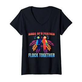 Womens Birds Of A Feather Flock Together Parrot Bird, Motivational V-Neck T-Shirt