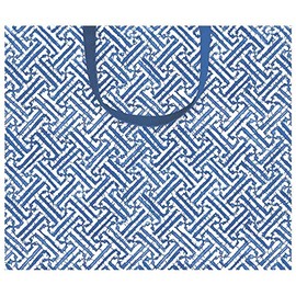 Caspari Fretwork Large Gift Bag in Blue, 1 Count
