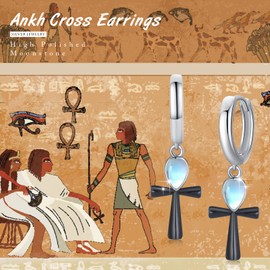 Ankn Earrings Ankn Religious Earrings Sterling Silver Black Ankn Cross Earrings Moonstone Teardrop Dangle Eardrop Earrings Eternity Egytian Ankn Amulet Earrings Gifts for Birthday Chrisms, Sterling