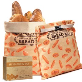 2 Pack Sourdough Beeswax Bread Bags for Homemade Bread, XL Natural Cotton Sourdough Reusable Beeswax Bread Storage Bag, Keep Fresh and Upgrade Large Capacity Portable