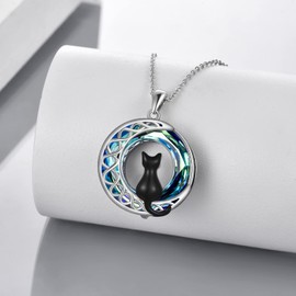 CRMAD Black Cat Necklace for Women Sterling Silver Moon Irish Jewelry (crystal 4)