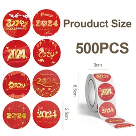 500Pcs Chinese New Year Stickers Chinese New Year Decorations 2024 Lunar New Year Dragon Gold Foil Roll Stickers for Door Candy Window Envelope Bag (A)