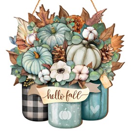 Boao Blue Thanksgiving Door Decorations for Home Thanksgiving Decor Pumpkin Plaid Hanging Sign Wooden Front Door Hanger for Autumn Harvest Fall Porch Indoor Outdoor Home Decorations