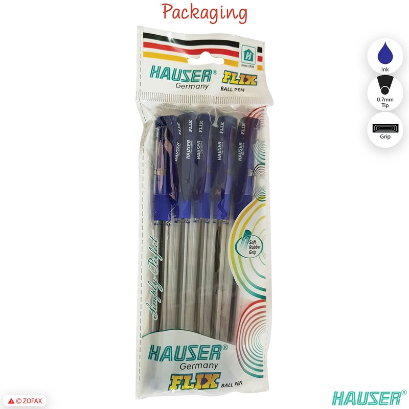 HAUSER Fix 5 x 0.7mm BLUE Smooth Ballpoint Pens Soft
