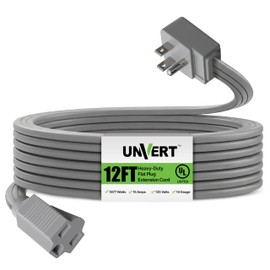 Heavy Duty Flat Extension Cord, 12 Ft Wire Gray Flat Plug Extension Cord for Air Conditioner, Refrigerator and Major Appliances 3 Prong Cord, Indoor Use