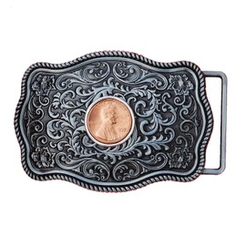 US 1975 Lincoln Cent BU Uncirculated Coin Silver Belt Buckle NEW - Beautiful Western Scroll Design - Lucky Penny