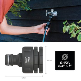 Fiskars Tap Connector, for Taps, Diameter 21 mm (G1/2 inch), Diameter 26.5 mm (G3/4 inch), Diameter 33.3 mm (G1), FiberComp, Multi, Universal Size, 30 g, Black/Grey, 1027056