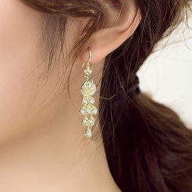 TseenYi Opal Dangle Earring Stud Peacock Crystal Pendant Earrings Rhinestone Tassel Hook Earrings Silver 925 Jewelry for Women and Girls Bride Wedding Valentine's Day(Gold)