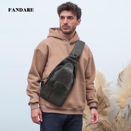 FANDARE Retro Chest Bag Leather Sling Bag Shoulder Bag Men Women Shoulder Bags Sports Bag for Outdoor Travel Hiking Jogging Daypacks, black, l,