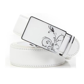 Rubitas Men's White Buckle Belt, Leather, Casual, Business, Adjustable -