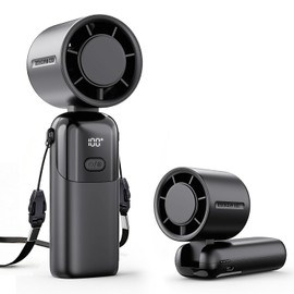 Handventilator Akku Aufladbar 3-in-1,5000mAh Mini Ventilator mit 100 Geschwindigkeiten,12H Laufzeit,LED Display,Wiederaufladbarer,Turbo Tragbarer USB Ventilator,Tischventilator für Reisen,Büro&Outdoor