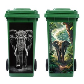 Peacoblue Wheelie Bin Stickers 2 Sheets Elephants Sticky Dustbin Stickers Decals, 15in x 32in Waterproof Self Adhesive Large Wraps for Trash Cans Bins Driveway Garden Outdoor Indoor Patio Decoration