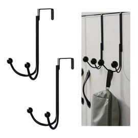 HFHOME 2Packs Over The Door Double Hanger Hooks, Metal Twin Hooks Organizer for Hanging Coats, Hats, Robes, Towels- Silver (2, Black)