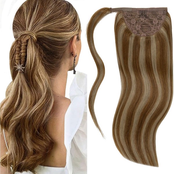 Lacer Ponytail Extension Human Hair Dark Brown with Light Brown