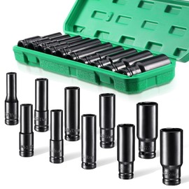 HOMDAT Drive Socket Sets, 1/2-Inch Drive Deep Impact Socket Set，Electric Wrench Socket Head Set, 6-Point Extended Electric 10-24m + 2 Extension Rods, 12-Piece