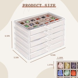 Bfttlity Rock Display Case Rock Collection Box for Kids 90 Grid Velvet Rock Collection Display Case Organizer for Gemstone Fossil Crystal Stone Collectibles (90 Grids)