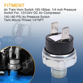 Air Pressure Switch 150-180 PSI Tank Mount Thread 1/4" NPT 12V/24V DC Air Compressor Tank Pressure Control Switch Air Train Horn Switch Valve 150-180psi 1/4 inch