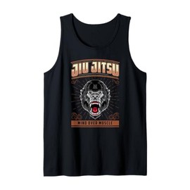 Jiu Jitsu Mind Over Muscle Grappling BJJ Angry Gorilla Tank Top, black