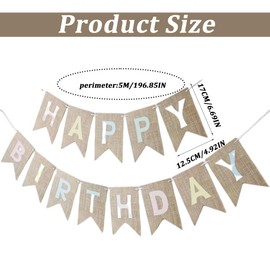 Happy Birthday Banner, 1 Set Happy Birthday Bunting Banner, Burlap Birthday Banner with 13 Pieces Swallowtail Flag, Macaron Happy Birthday Bunting Banner, for Birthday Party Decorations, multicolor