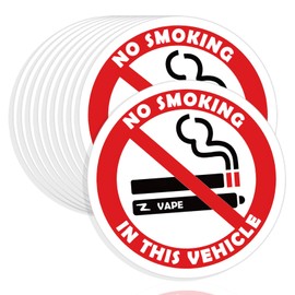 10 Pack No Smoking in This Vehicle Sign Sticker, 2 inch No Smoking Sign Round Self Adhesive Decal Sticker for Car, Waterproof