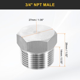 sourcing map 2pcs 304 Stainless Steel Pipe Plug Fitting 3/4" NPT Male Thread Outer Hex Head Cap Hexagonal Head Bung Plugs Fittings for Air Water Oil Gas Tube