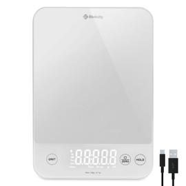 ETEKCITY Kitchen Scales, Precision Scales 0.1 g Accurate, 10 kg Digital Kitchen Scales with Large LED Display, Waterproof Kitchen Scales for Measuring Liquids, Tare Function - 10 kg - 1 g - White Glass