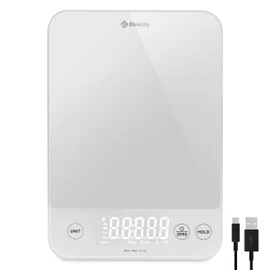 ETEKCITY Kitchen Scales, Precision Scales 0.1 g Accurate, 10 kg Digital Kitchen Scales with Large LED Display, Waterproof Kitchen Scales for Measuring Liquids, Tare Function - 10 kg - 1 g - White Glass