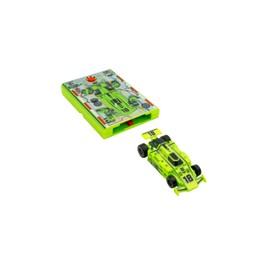 FLAT 2 FAST Original Speed Card Racer – Flat Car Racer and Pocket Size Racecar Launcher with Real Rubber Tires for High-Speed Racing – Load, Launch, Race! – Neon Green