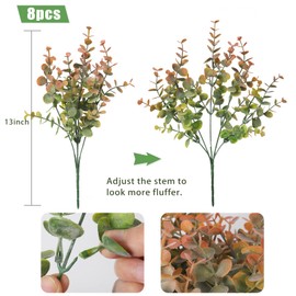 RECUTMS 8 Bundles Artificial Greenery Plants Stems Outdoor Fake Eucalyptus Plants Boxwood Bushes for Farmhouse Bathroom Office Vase Centerpiece Indoor Outdoor Decoration(Dusty Orange)