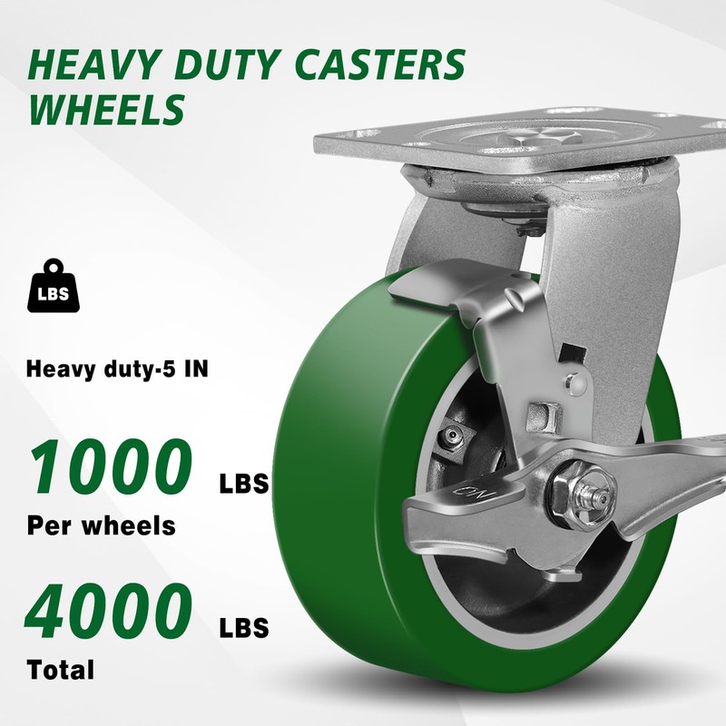 CWfutureparts 5"X2" Caster Wheels, Heavy Duty Casters Wheels with Brake,