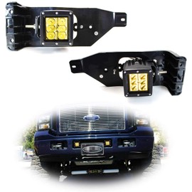 iJDMTOY Foglight Location Fit LED Pod Lights Compatible With 2005-2007 Ford F250 F350 F450 Super Duty, Including (2) 3-Inch Yellow 24W LED Cubic Lamps, Fog Area Mount Brackets and Switch Wire Harness
