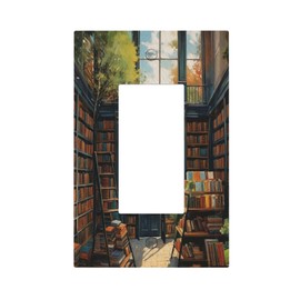 WUYOCHA Library With A Lot Of Books Single Decora Outlet Wall Plate 1 Gang Rocker Decorative Switchplate Faceplate GFCI Light Switch Covers for Home Living Decor