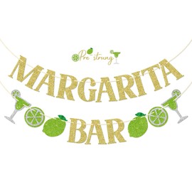 FOZEE Margarita Bar Banner, Margarita Party Decorations, Mexican Taco Bar Party Decorations, Margarita Decorations, Gold and Green Glitter