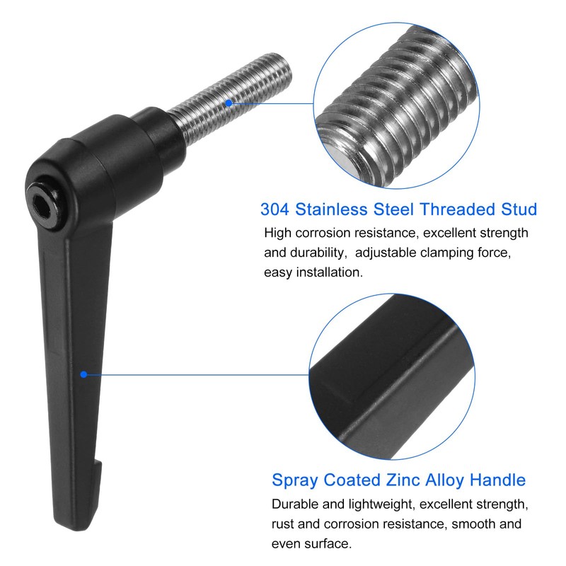 sourcing map 2pcs Clamping Lever Handles, M10 x 30mm 304