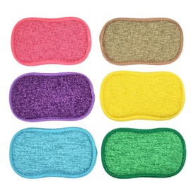 ALLIE ZENG Kitchen Dish Sponge Scrub Non Scratch Microfiber Reuseable Sponges Along with Heavy Duty Scrubber for Kitchen Cleaning Dishes and Pots, 6 Pack, 6 Color