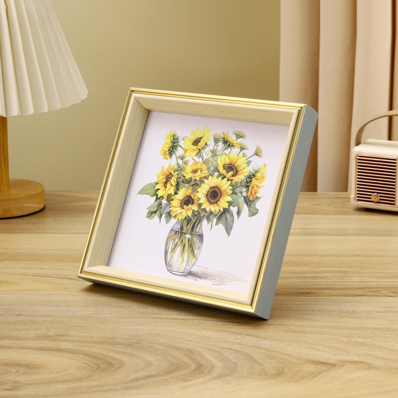 PSLXZXK 6x6 Picture Frame Blue Gold Beige Resin Photo Frame